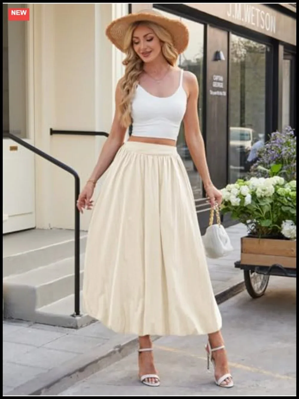 Bubble Maxi Skirt Elastic Waist Pockets A-Line Y2K Summer Long Skirt
